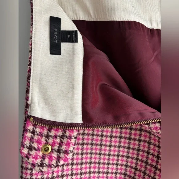 J. Crew Skirt - Houndstooth Wool Blend, Size 10, Pink, Brown, Cream - Picture 9 of 13